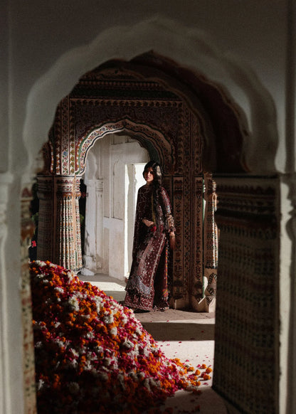 Hussain Rehar Apsara | Brown Embroidered Chiffon Shirt & Trouser Festive Set