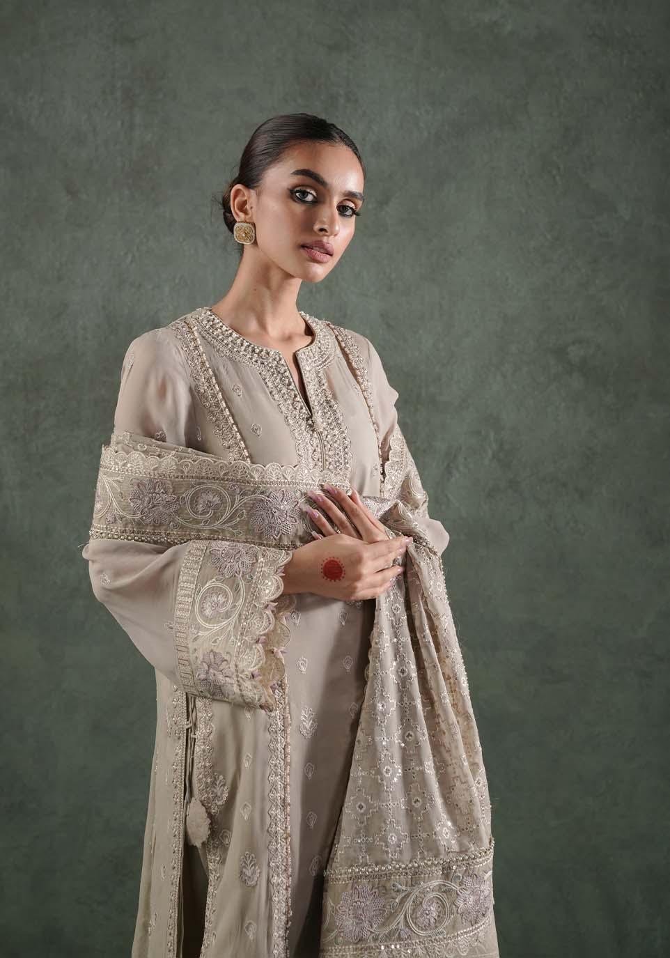 Zarqash | Lakhnawi Festive Chiffon 24 |  ZQL 007A HAZEL