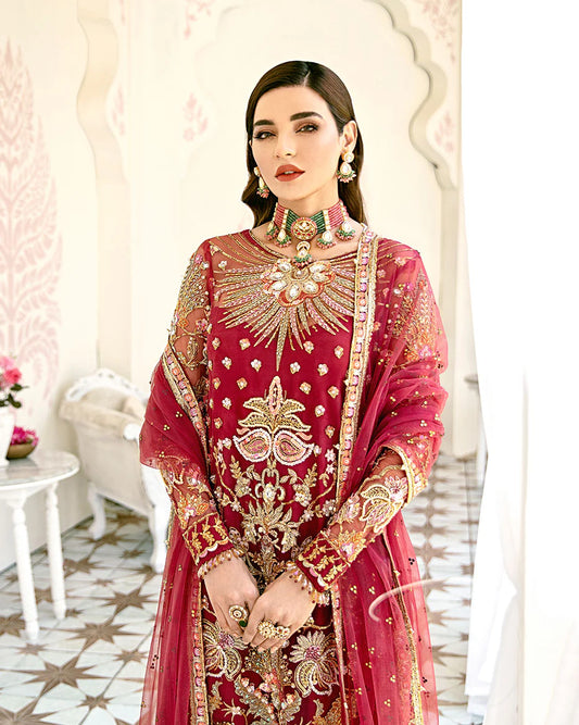 Gulaal | Fleur De Rose | Rouge Embroidered Net 3-Piece Suit WS-06
