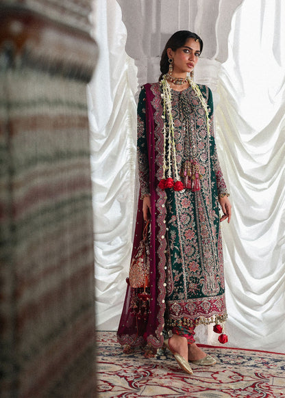 Hussain Rehar Morni | Emerald Green Embroidered Five-Panel Shirt & Chooridar Festive Set