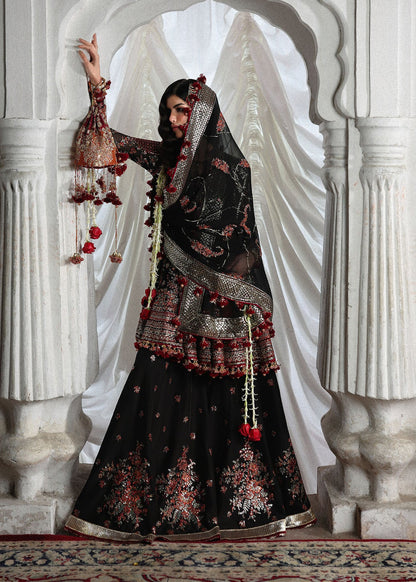 Hussain Rehar Siyara | Black Embroidered Peplum & Sharara Festive Set
