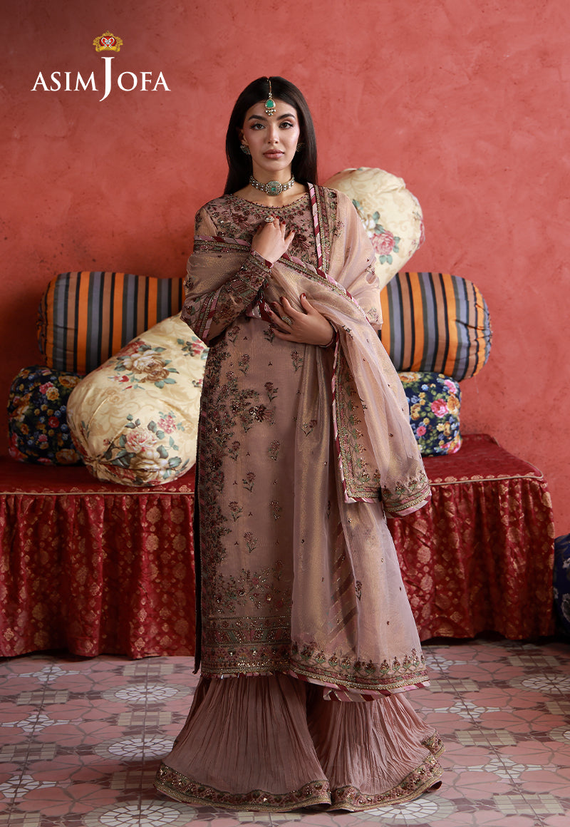 Asim Jofa | Ishq e Eid | AJULN-12 Embroidered Zari Check Net 3 Pcs