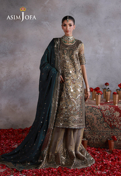 Asim Jofa | Ishq e Eid | AJULN-19 Embroidered Zari Check Net  3 Pcs