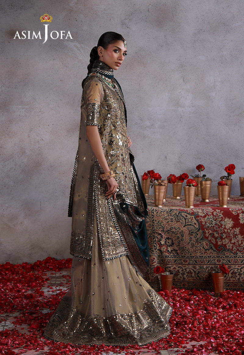 Asim Jofa | Ishq e Eid | AJULN-19 Embroidered Zari Check Net  3 Pcs