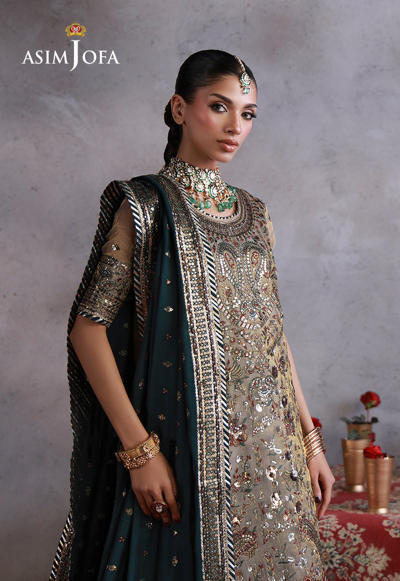 Asim Jofa | Ishq e Eid | AJULN-19 Embroidered Zari Check Net  3 Pcs