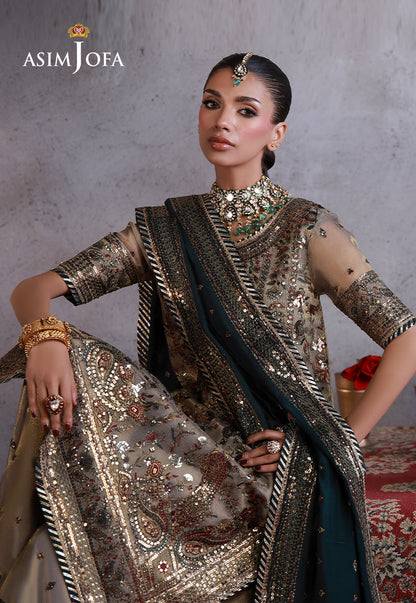 Asim Jofa | Ishq e Eid | AJULN-19 Embroidered Zari Check Net  3 Pcs