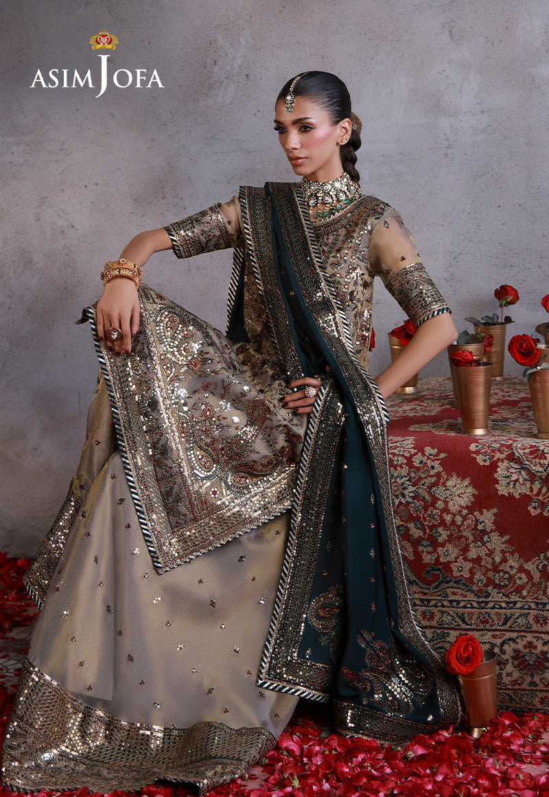 Asim Jofa | Ishq e Eid | AJULN-19 Embroidered Zari Check Net  3 Pcs