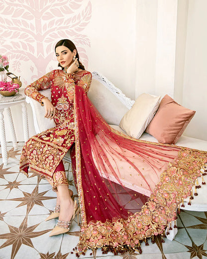 Gulaal | Fleur De Rose | Rouge Embroidered Net 3-Piece Suit WS-06
