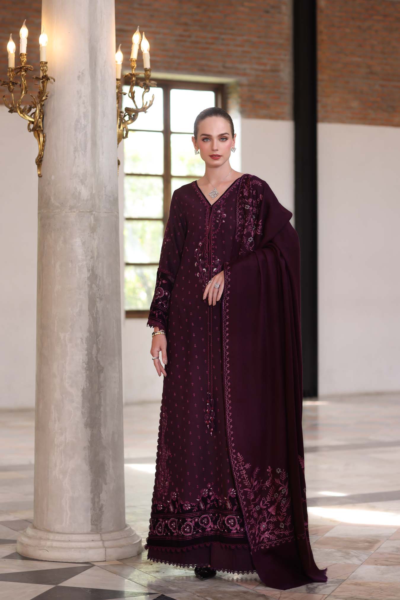 Noor by Saadia Asad | Winter Pashmina 25 | Damson