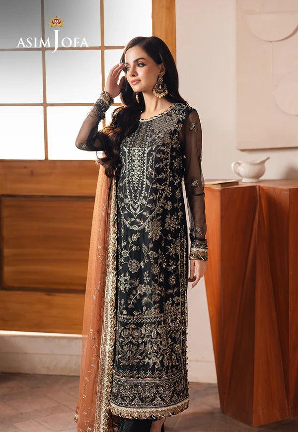 Asim Jofa | Heeriye | AJHE-05 EMBROIDERED NET 3 PCS - House Of Anaya