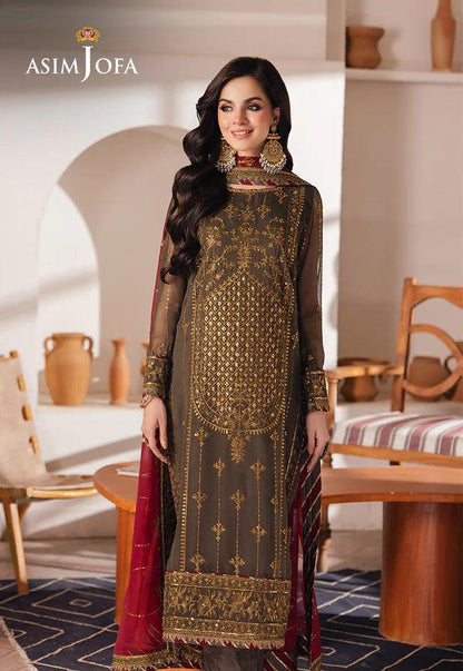 Asim Jofa | Heeriye | AJHE-06 EMBROIDERED CHIFFON 3 PCS - House Of Anaya