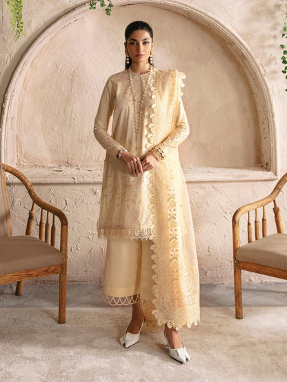 Afrozeh Cascade Embroidered Luxury Lawn 3Pc Suit - Claire