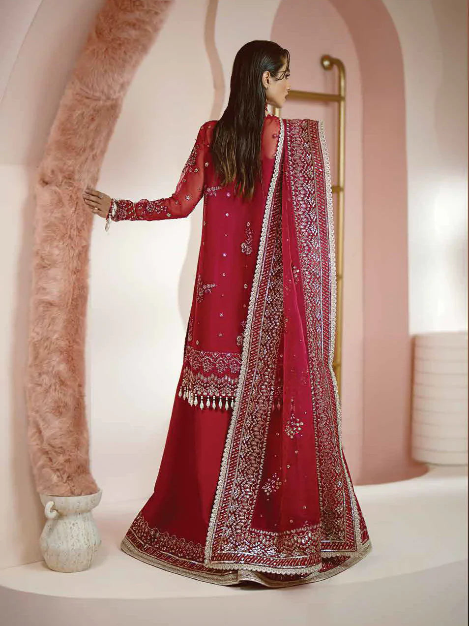 Ayzel Luminara Embroidered Organza 3Pc Suit AWF-03 RUBY