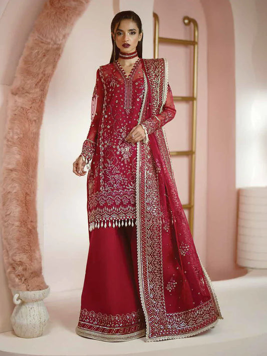 Ayzel Luminara Embroidered Organza 3Pc Suit AWF-03 RUBY