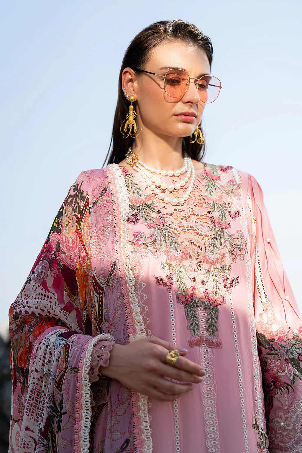 AJR Couture | Alif Signature Luxury Lawn 24 | Rosy - House Of Anaya