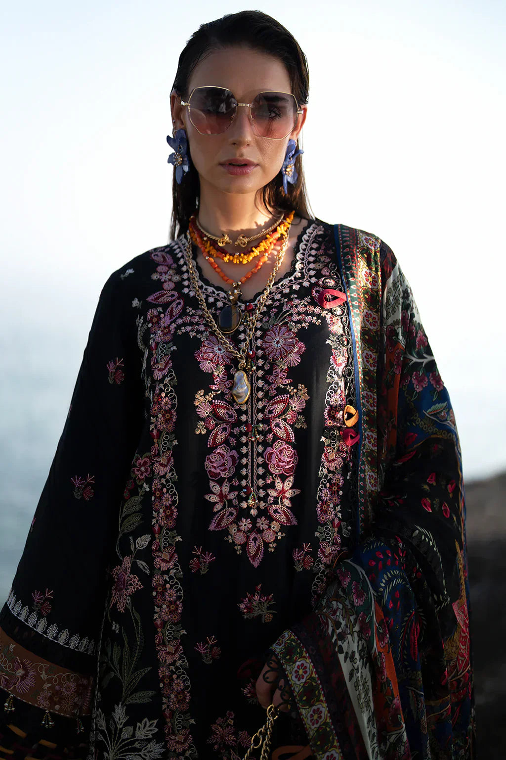 AJR Couture | Alif Signature Luxury Lawn 24 | Noir - House Of Anaya