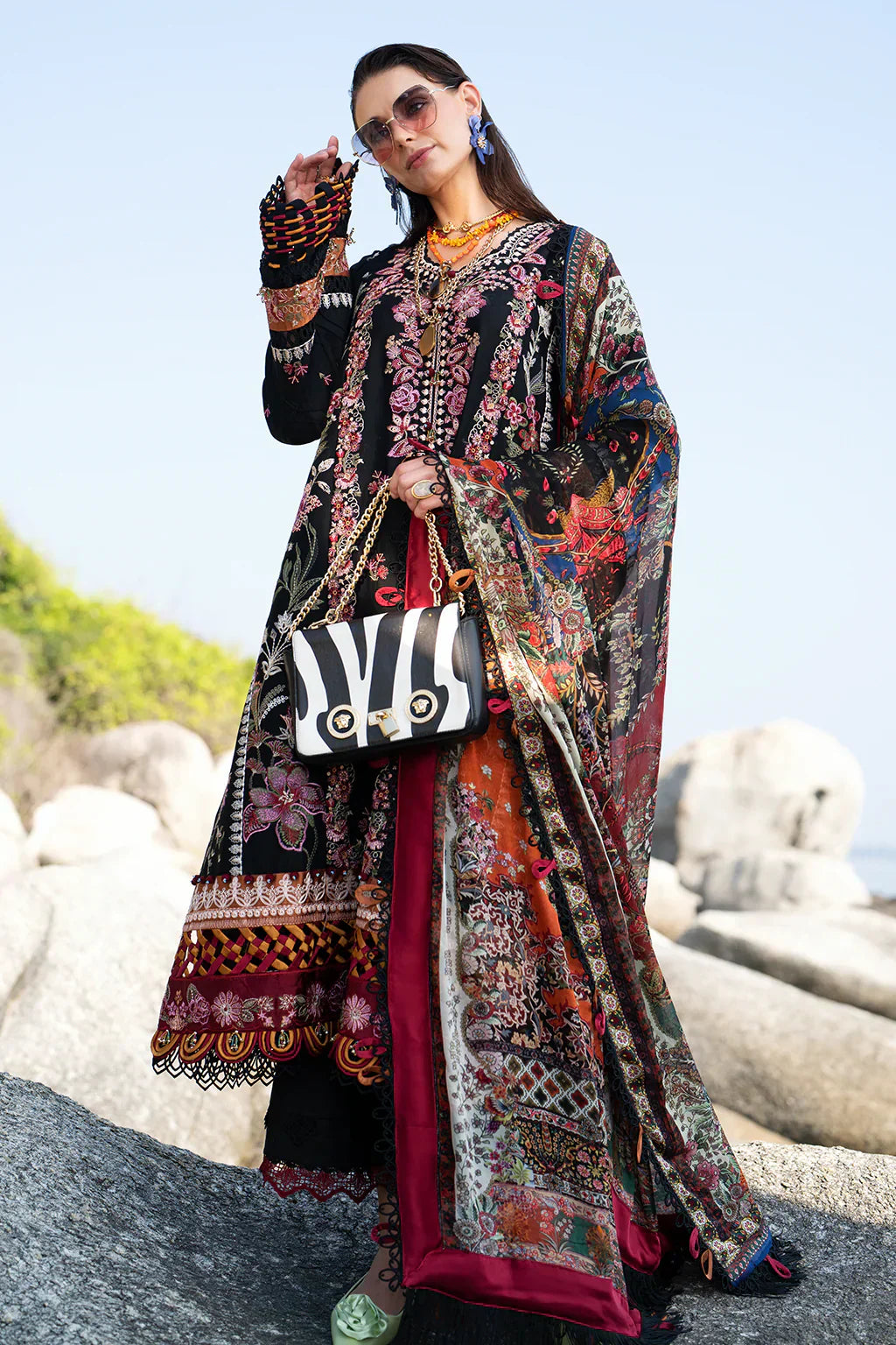 AJR Couture | Alif Signature Luxury Lawn 24 | Noir - House Of Anaya