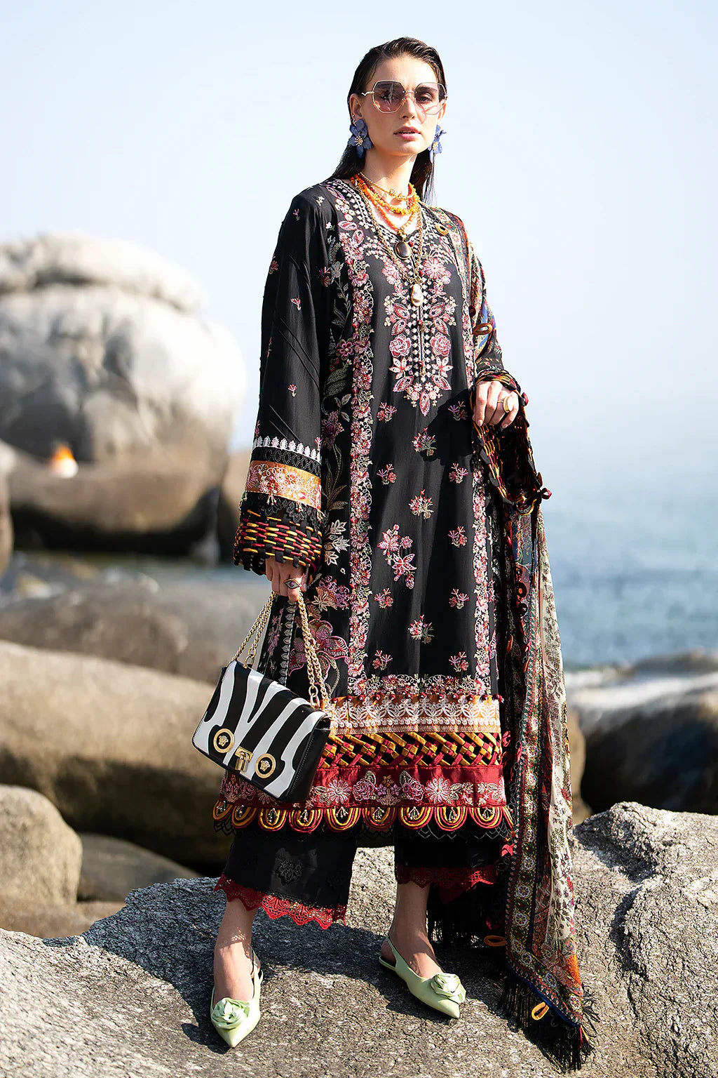 AJR Couture | Alif Signature Luxury Lawn 24 | Noir - House Of Anaya