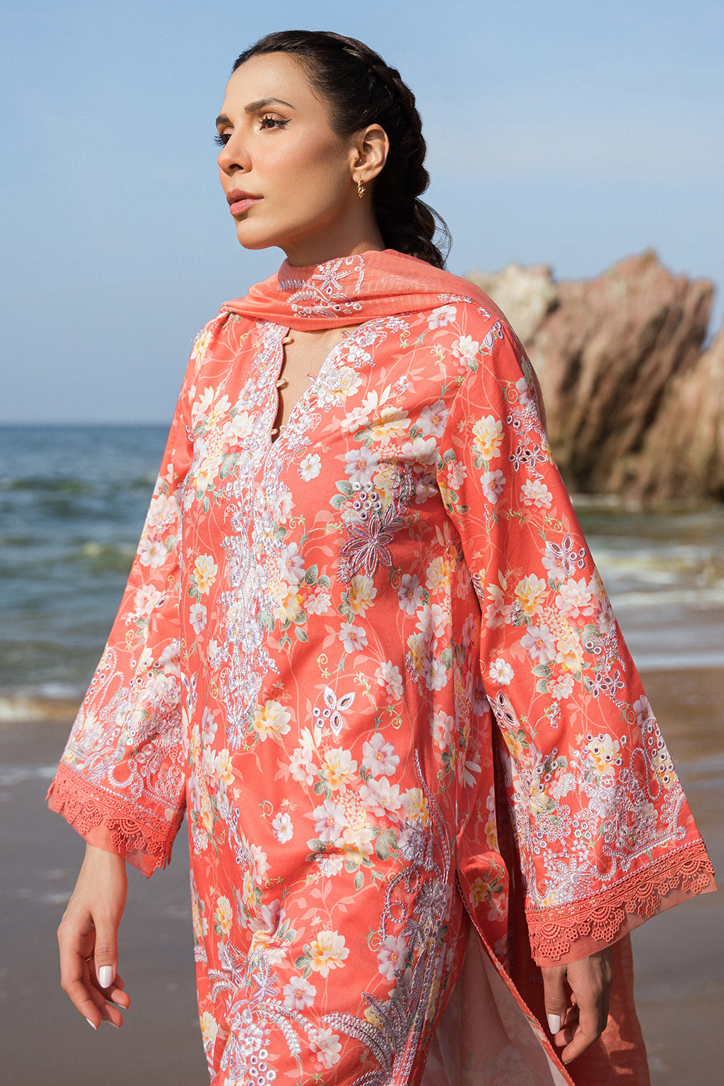 Afrozeh Summer Together Embroidered Lawn 3Pc Suit - Jasmine