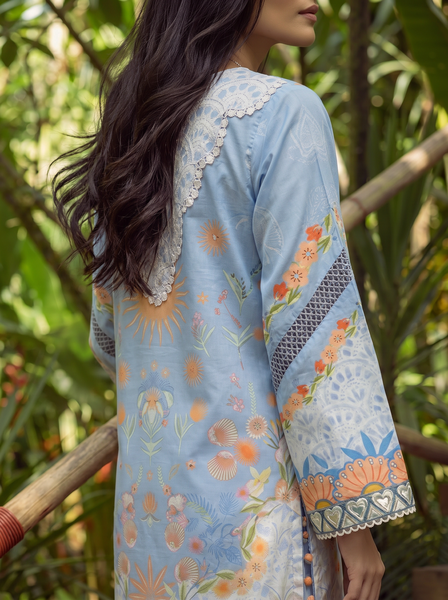 Dhanak | Casual Pret | BLUE LAWN 2PCS EMBROIDERED KURTA WITH TROUSER