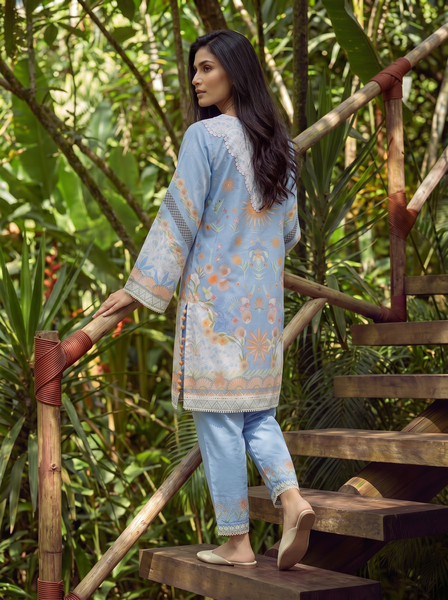 Dhanak | Casual Pret | BLUE LAWN 2PCS EMBROIDERED KURTA WITH TROUSER
