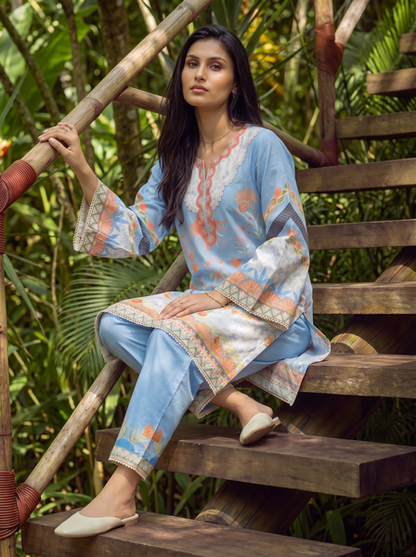 Dhanak | Casual Pret | BLUE LAWN 2PCS EMBROIDERED KURTA WITH TROUSER