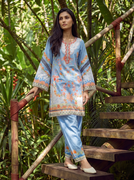 Dhanak | Casual Pret | BLUE LAWN 2PCS EMBROIDERED KURTA WITH TROUSER