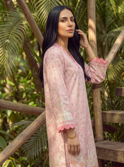 Dhanak | Casual Pret | PINK LAWN 2PCS EMBROIDERED KURTA WITH TROUSER