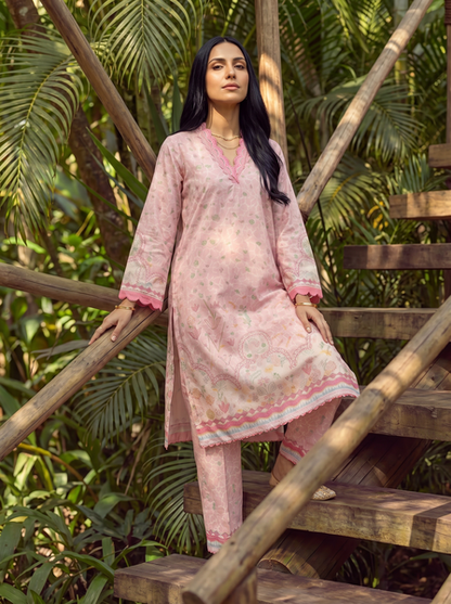 Dhanak | Casual Pret | PINK LAWN 2PCS EMBROIDERED KURTA WITH TROUSER