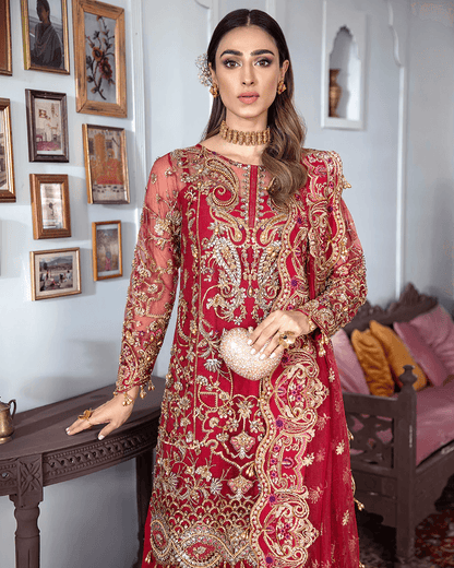 Gulaal - TAMANAH EMBROIDERED NET 3-PIECE SUIT WS-12 - House Of Anaya