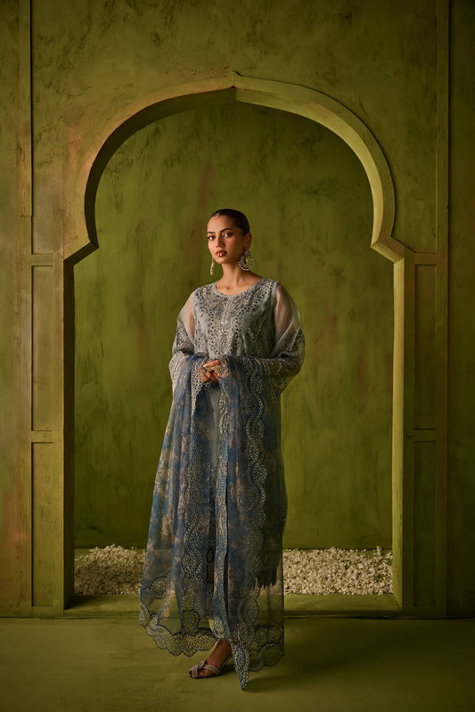 Dhanak | Festive Formals | SS24DU-3196 BLUE 3Pcs - House Of Anaya