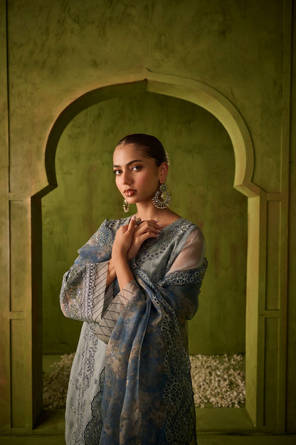 Dhanak | Festive Formals | SS24DU-3196 BLUE 3Pcs - House Of Anaya