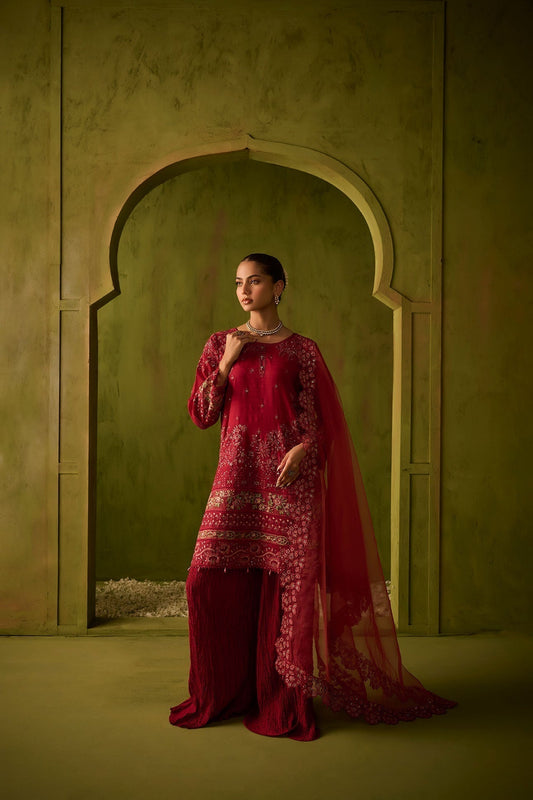 Dhanak | Festive Formals | SS24DU-3200 DARK-PINK 3Pcs - House Of Anaya