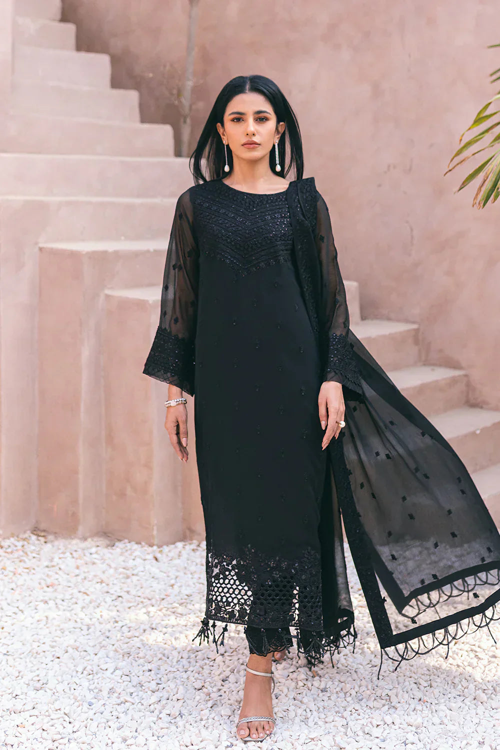 Azure | Embroidered Ensembles 3 Pcs | Charcoal Charm - House Of Anaya