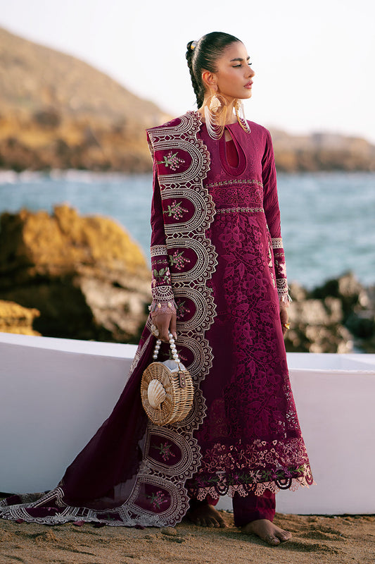 AJR Couture | Dastan Luxury Lawn 25 | Cherry Wine - House Of Anaya