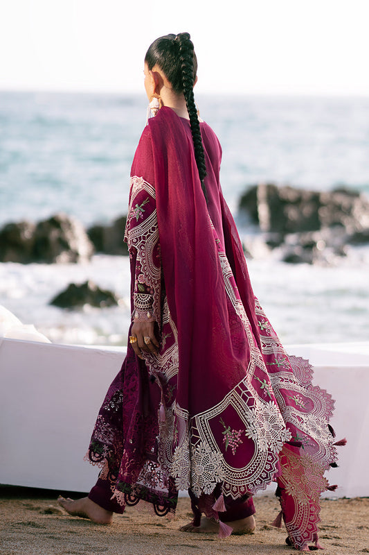 AJR Couture | Dastan Luxury Lawn 25 | Cherry Wine - House Of Anaya