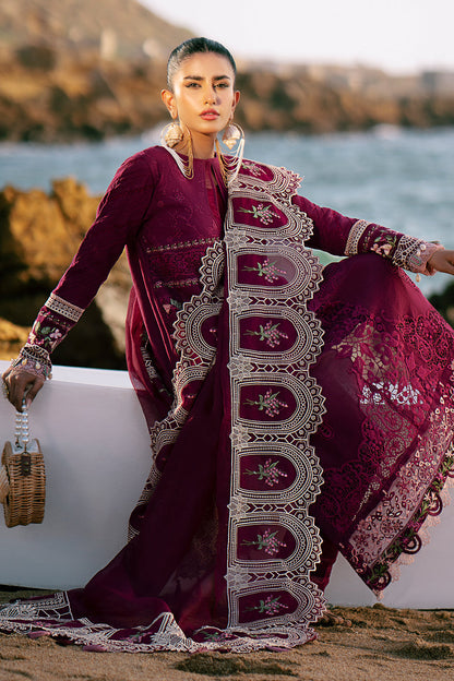 AJR Couture | Dastan Luxury Lawn 25 | Cherry Wine - House Of Anaya