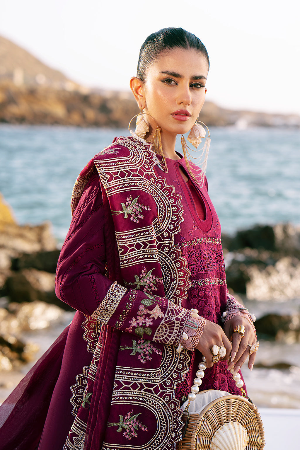 AJR Couture | Dastan Luxury Lawn 25 | Cherry Wine - House Of Anaya