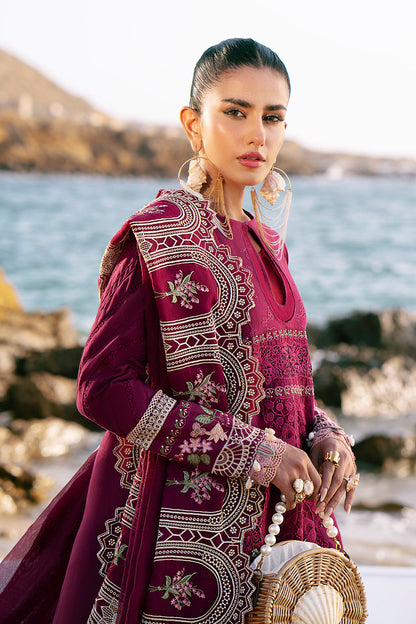 AJR Couture | Dastan Luxury Lawn 25 | Cherry Wine - House Of Anaya