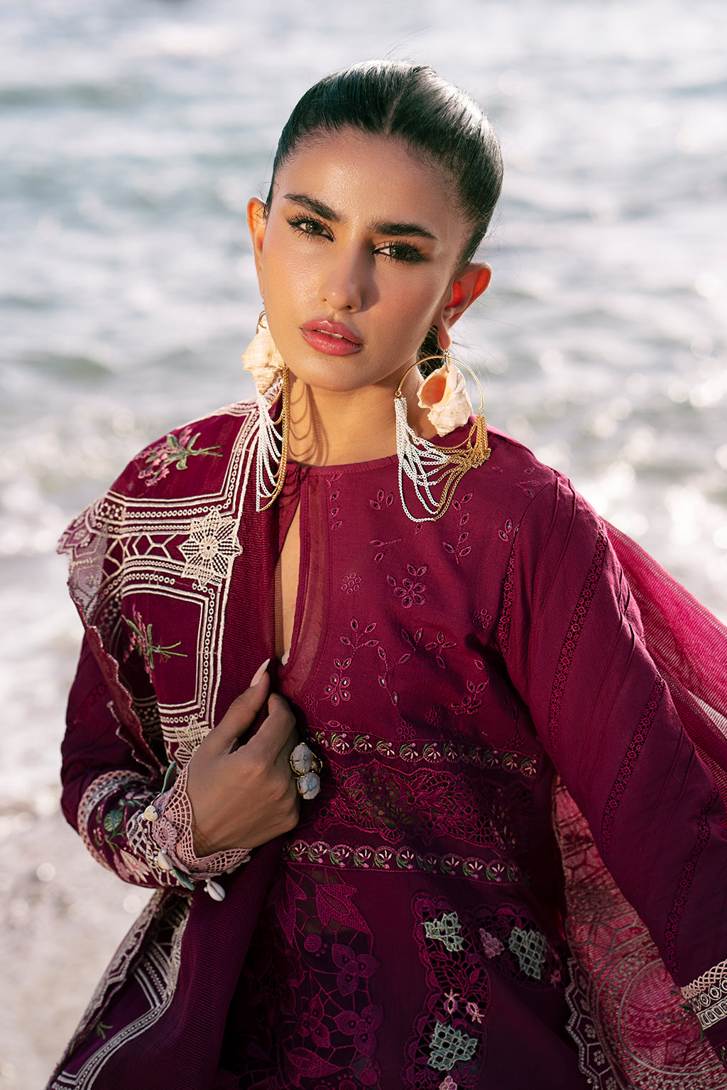 AJR Couture | Dastan Luxury Lawn 25 | Cherry Wine - House Of Anaya