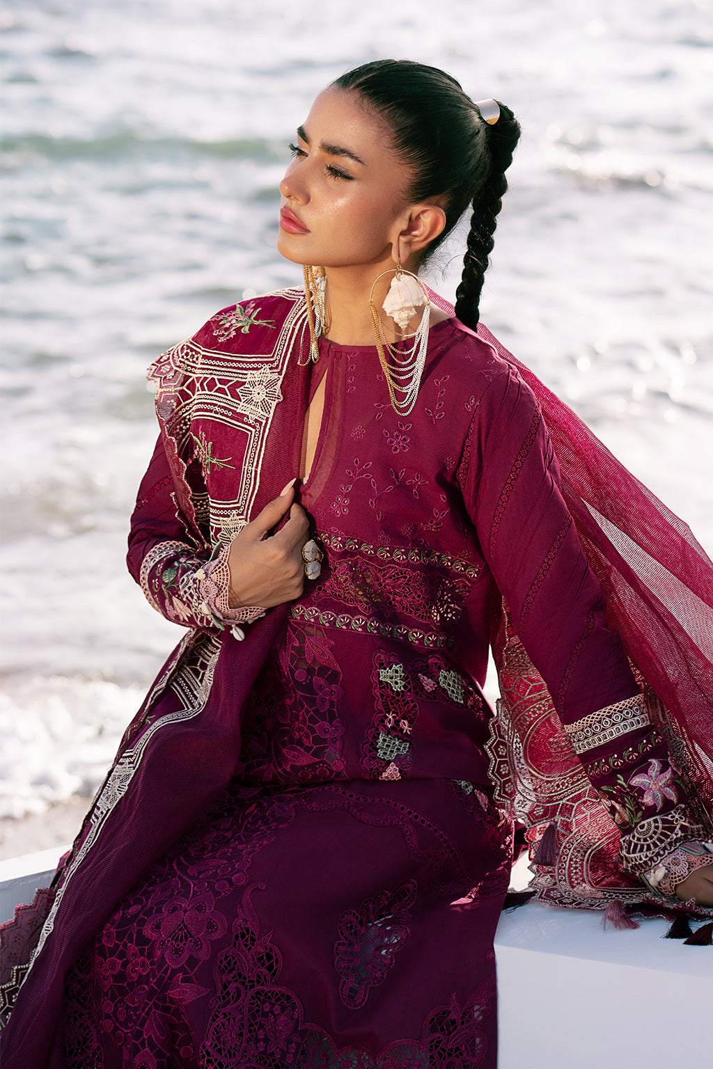 AJR Couture | Dastan Luxury Lawn 25 | Cherry Wine - House Of Anaya