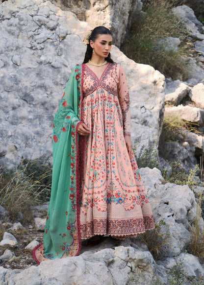 Hussain Rehar Chitlali | Peach Digital Print Panelled Pishwas Lawn Suit