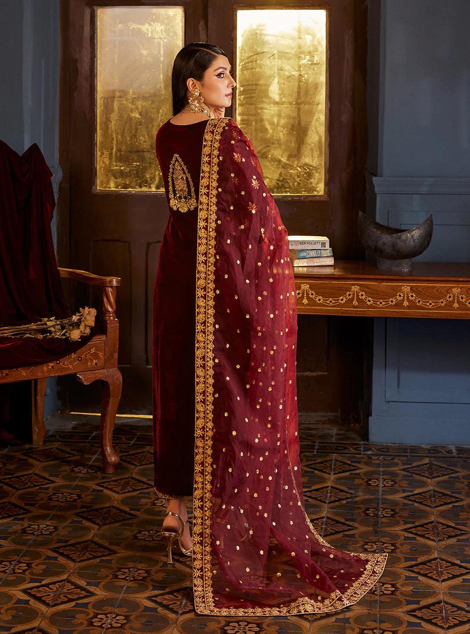 Zainab Chottani Embroidered Velvet 3Pc Suit D-03 ZIBA - House Of Anaya