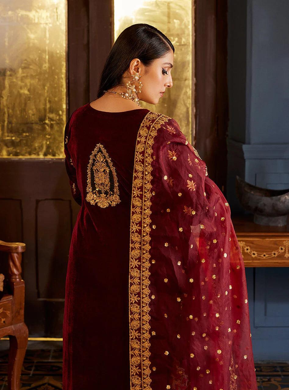 Zainab Chottani Embroidered Velvet 3Pc Suit D-03 ZIBA - House Of Anaya