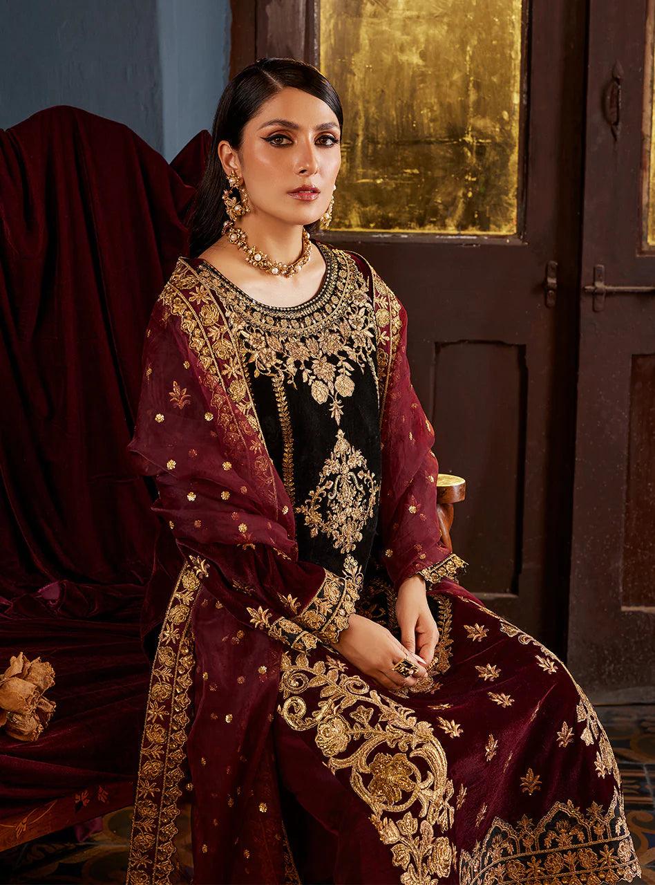 Zainab Chottani Embroidered Velvet 3Pc Suit D-03 ZIBA - House Of Anaya