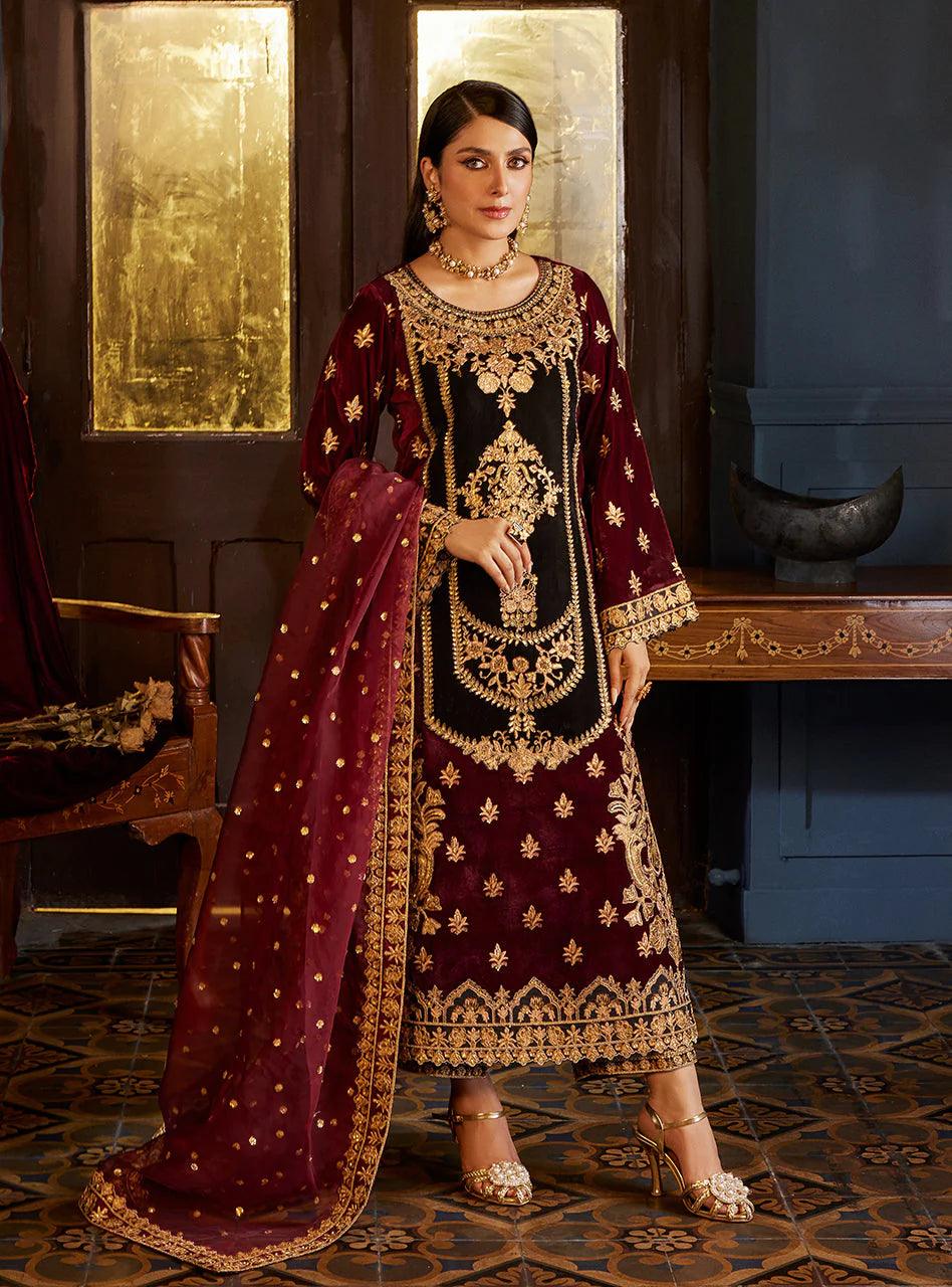 Zainab Chottani Embroidered Velvet 3Pc Suit D-03 ZIBA - House Of Anaya