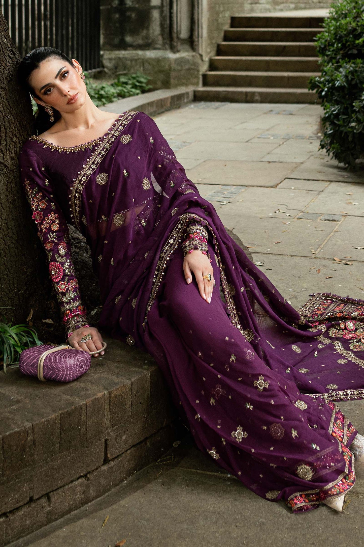 Maria B | Soiree Collection | Embroidered Chiffon Saree WF-09-01-Purple