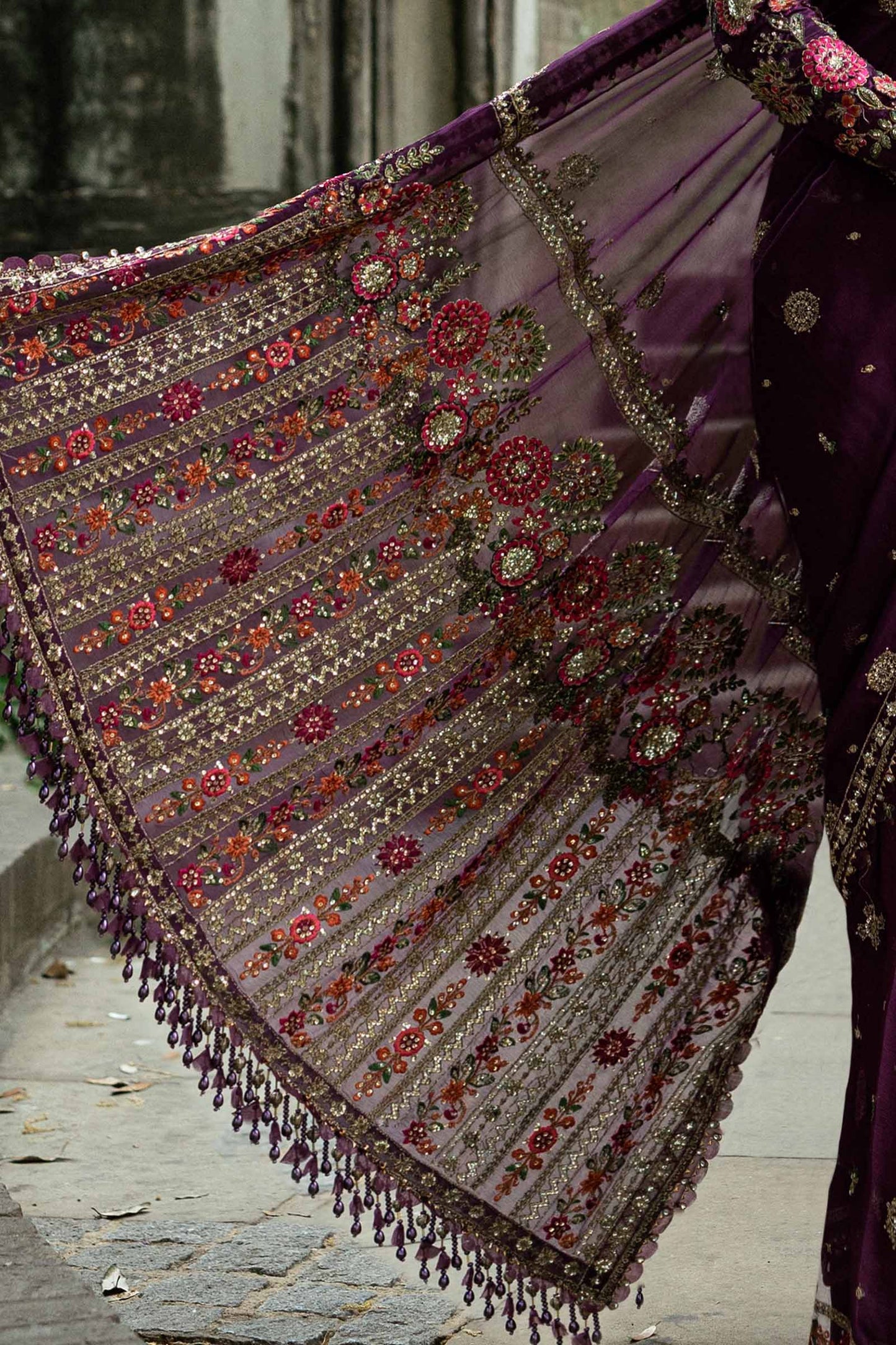 Maria B | Soiree Collection | Embroidered Chiffon Saree WF-09-01-Purple