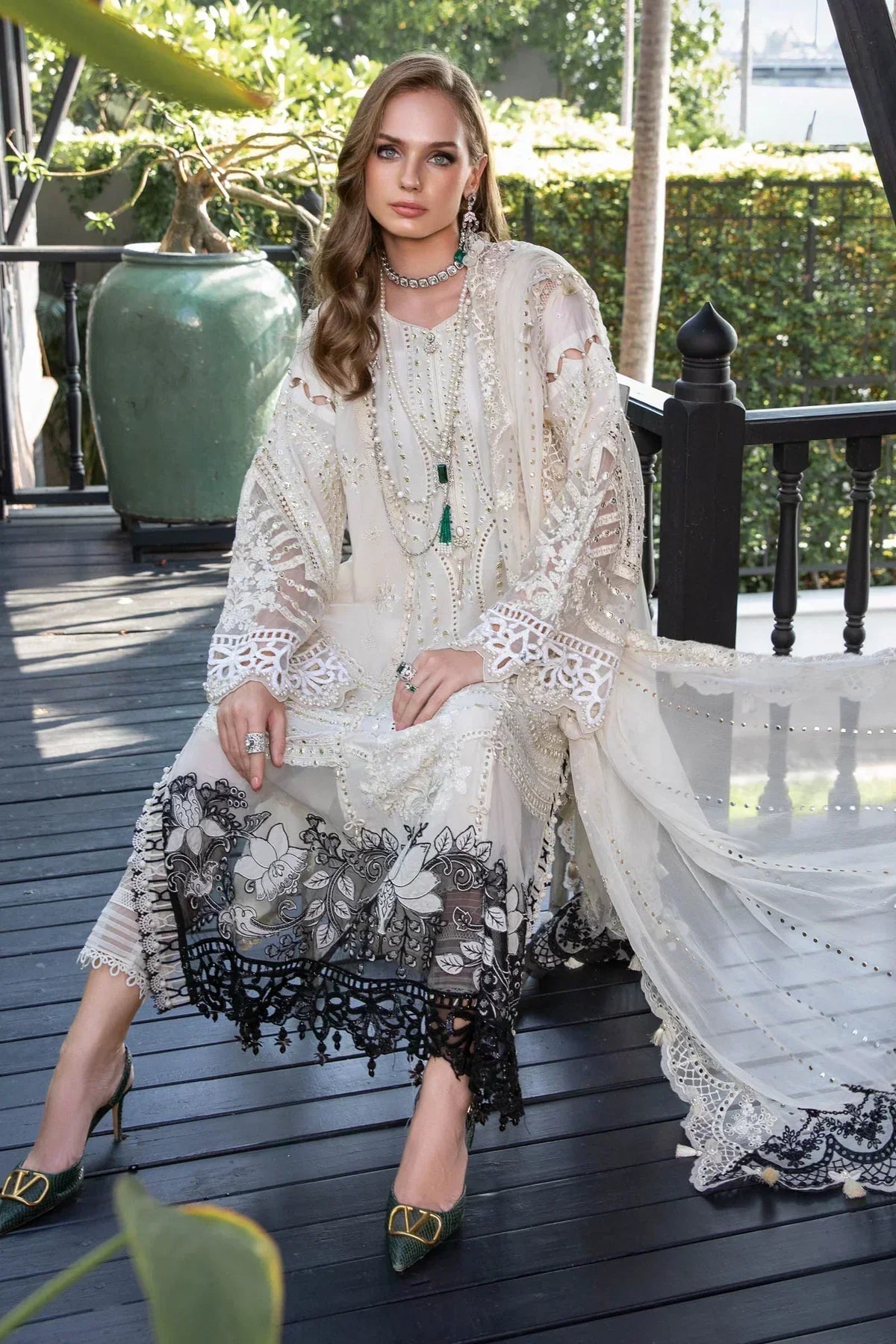 Maria B | Luxury Lawn | EL-23-02-Off White - House Of Anaya