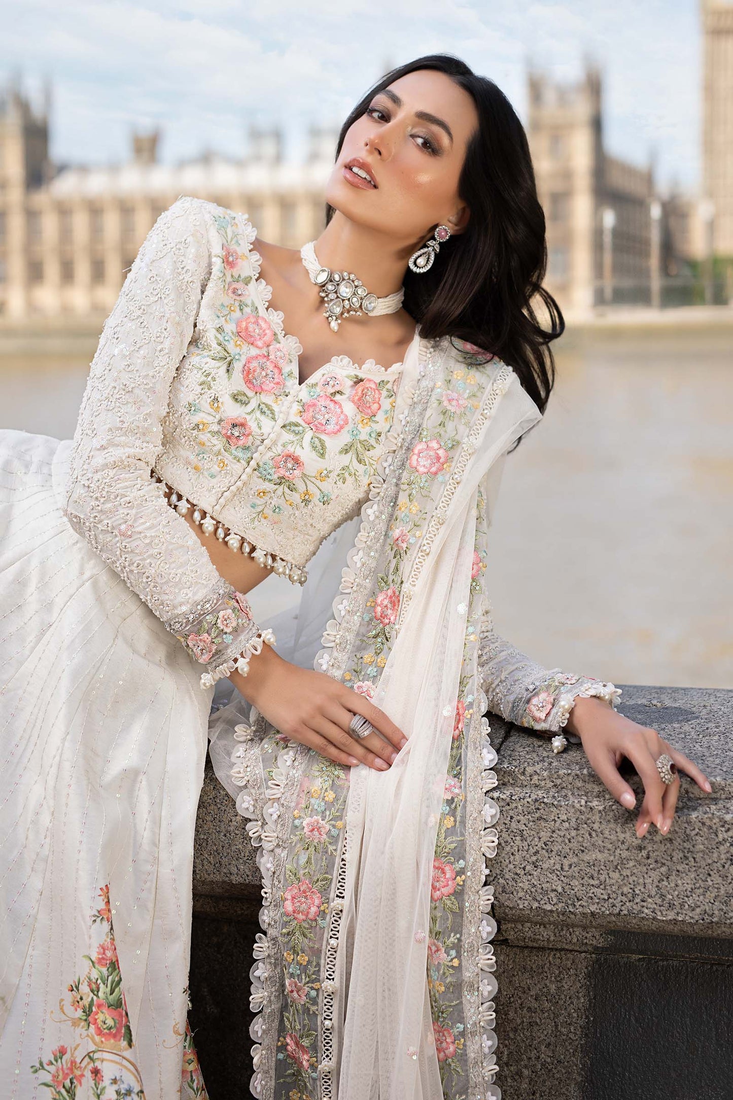 Maria B | Soiree Collection | Embroidered Raw Silk Suit WF-09-02-White